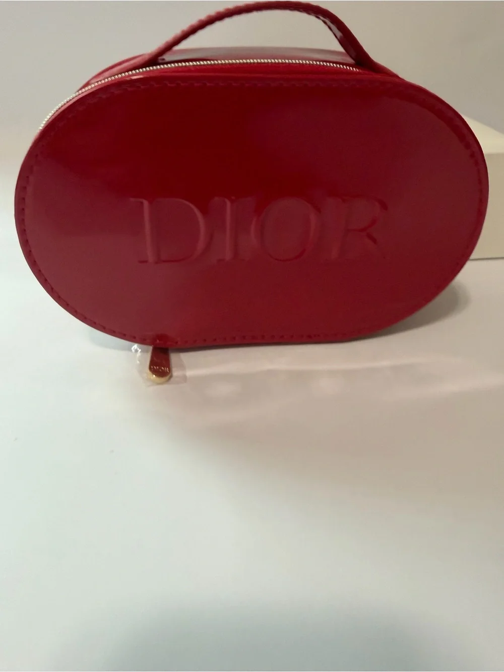 Dior Red Patent Leather Oval Vanity Bag